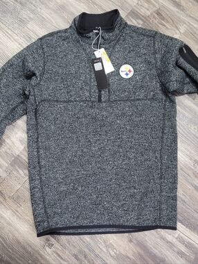 New Pittsburgh Steelers Mens M Black Gray 1/4 Zip Fleece Jacket Antigua  NFL